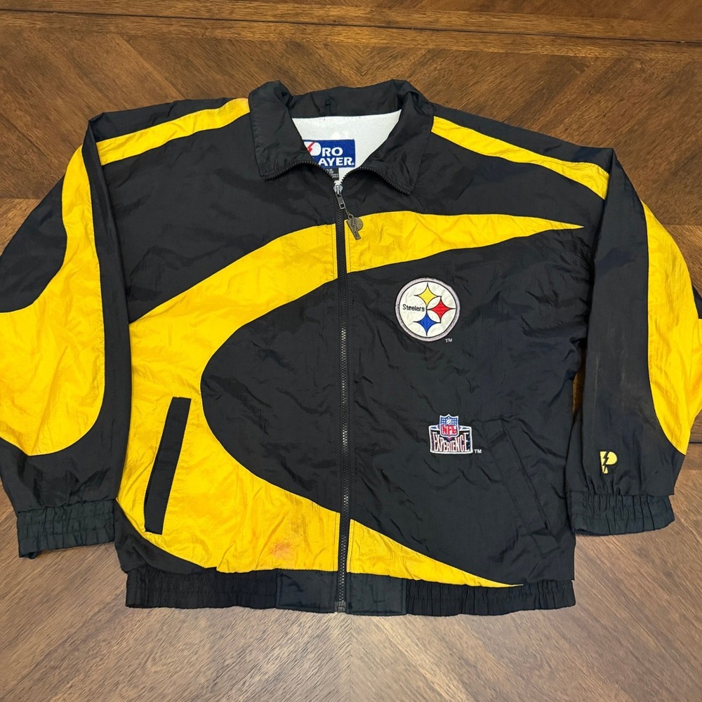 Vintage Pro Player Pittsburgh Steelers NFL Windbreaker Jacket Black Yellow Men M